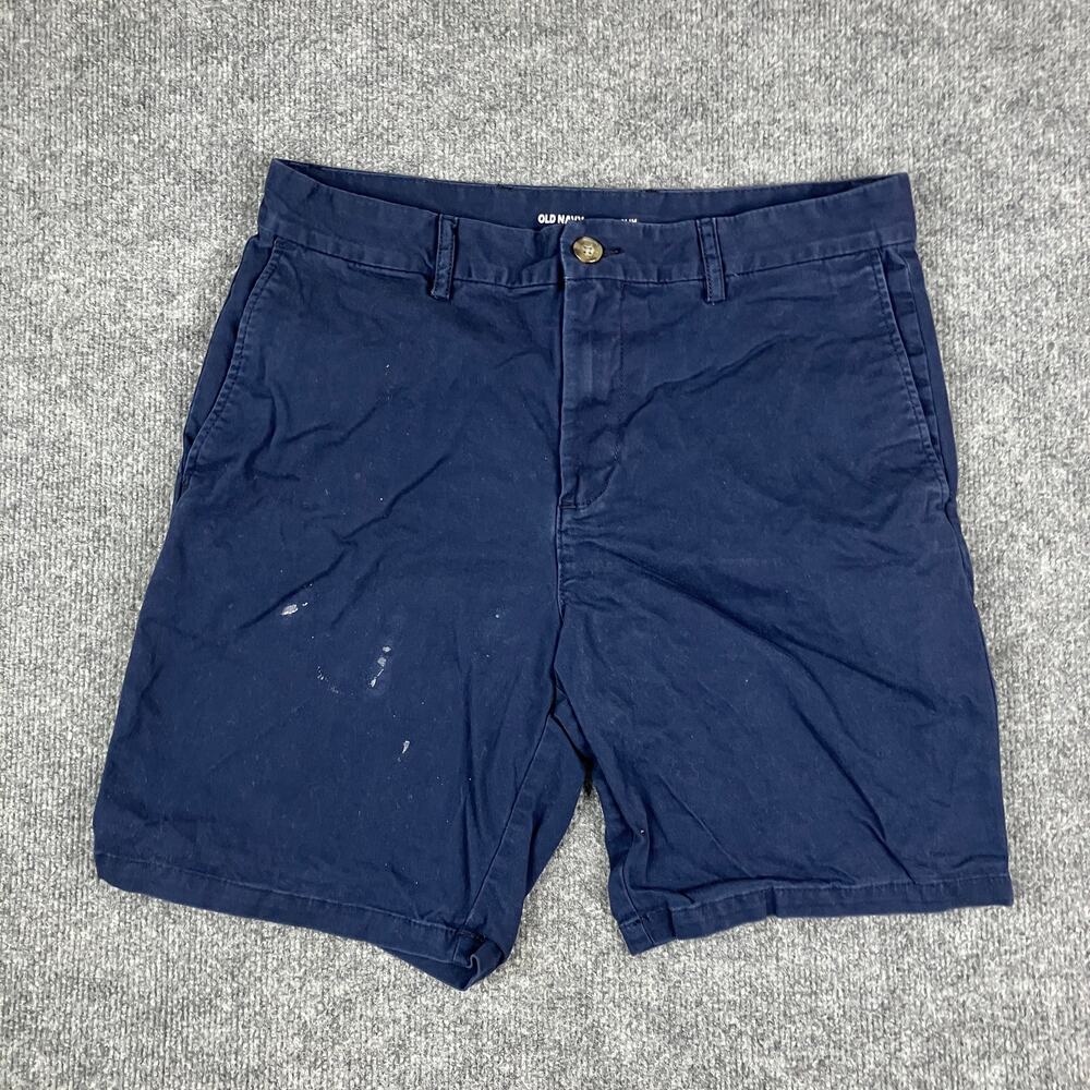 Old Navy Shorts Mens 34 Navy Slim Fit Chino Casual Flat Front Paint Stains